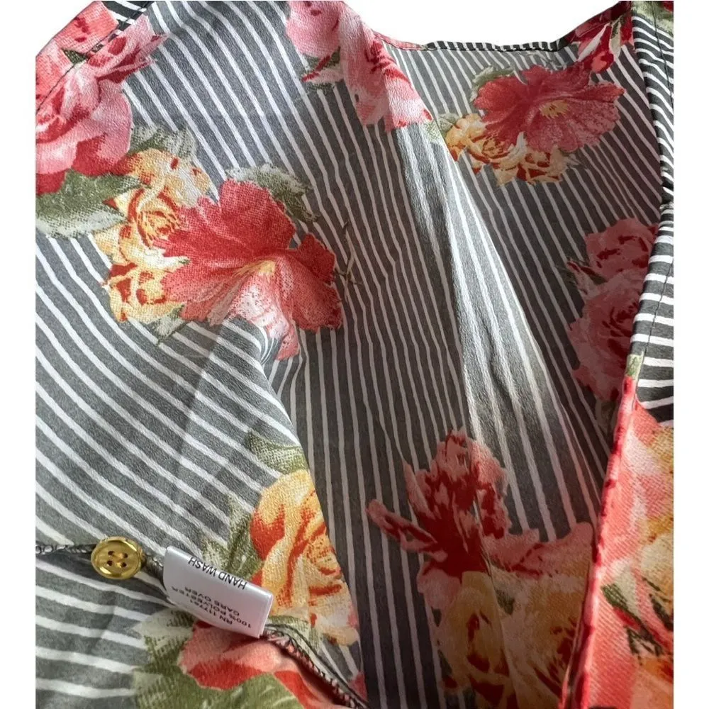 Women’s Blouse floral rose tropical light fabric black casual short sleeve XL. - Image 7