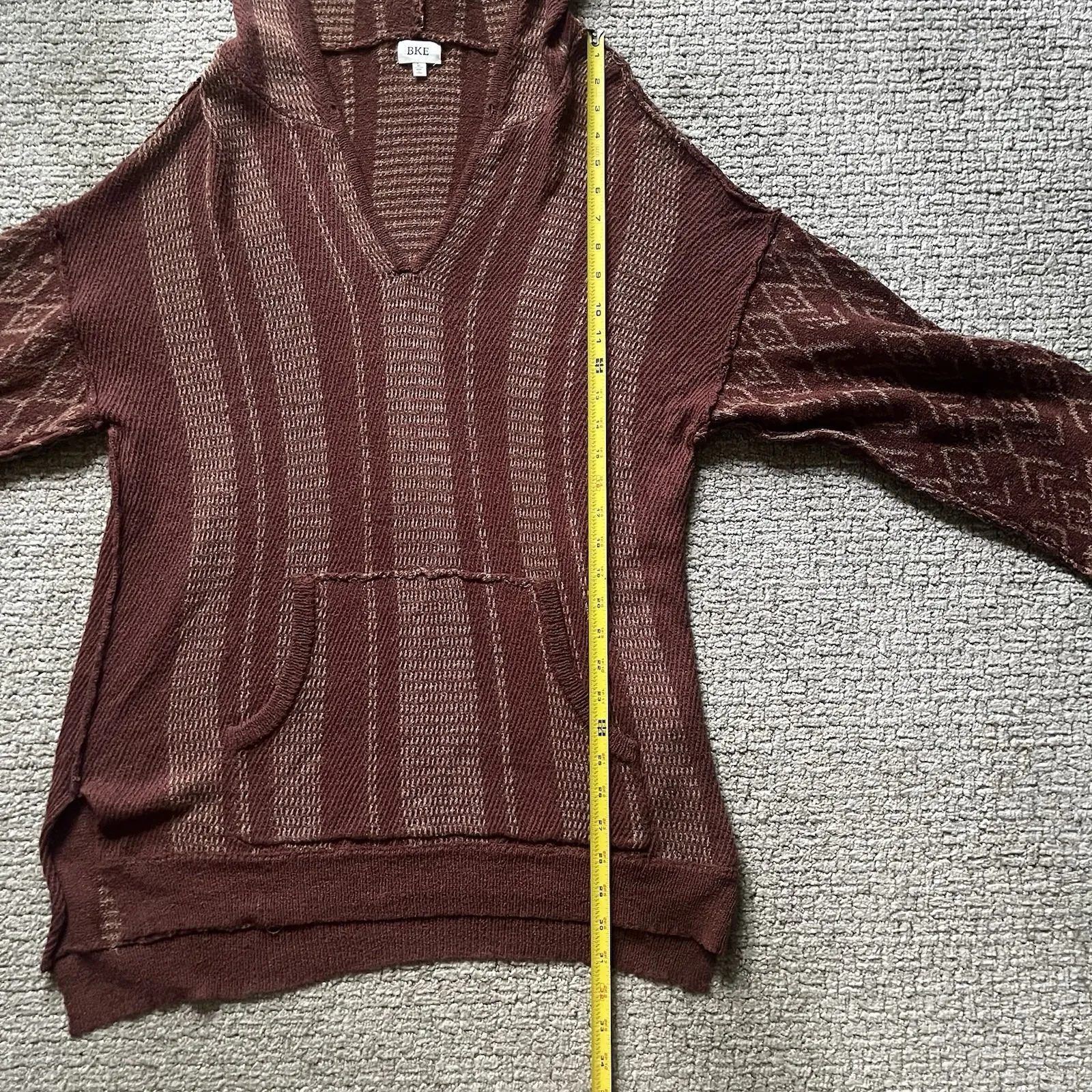 BKE Womans Large Root Beer Jacquard Hooded Pullover Sweater Oversized Open Weave - Image 11