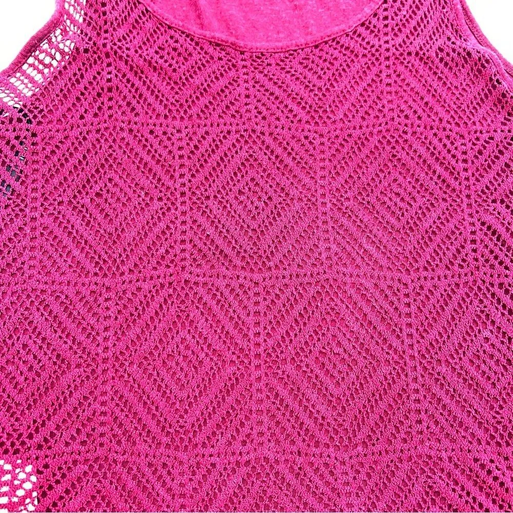 Forever 21 Linen Blend Sheer Lace Front/Solid Back Tank Top in Deep Red Size S - Image 3