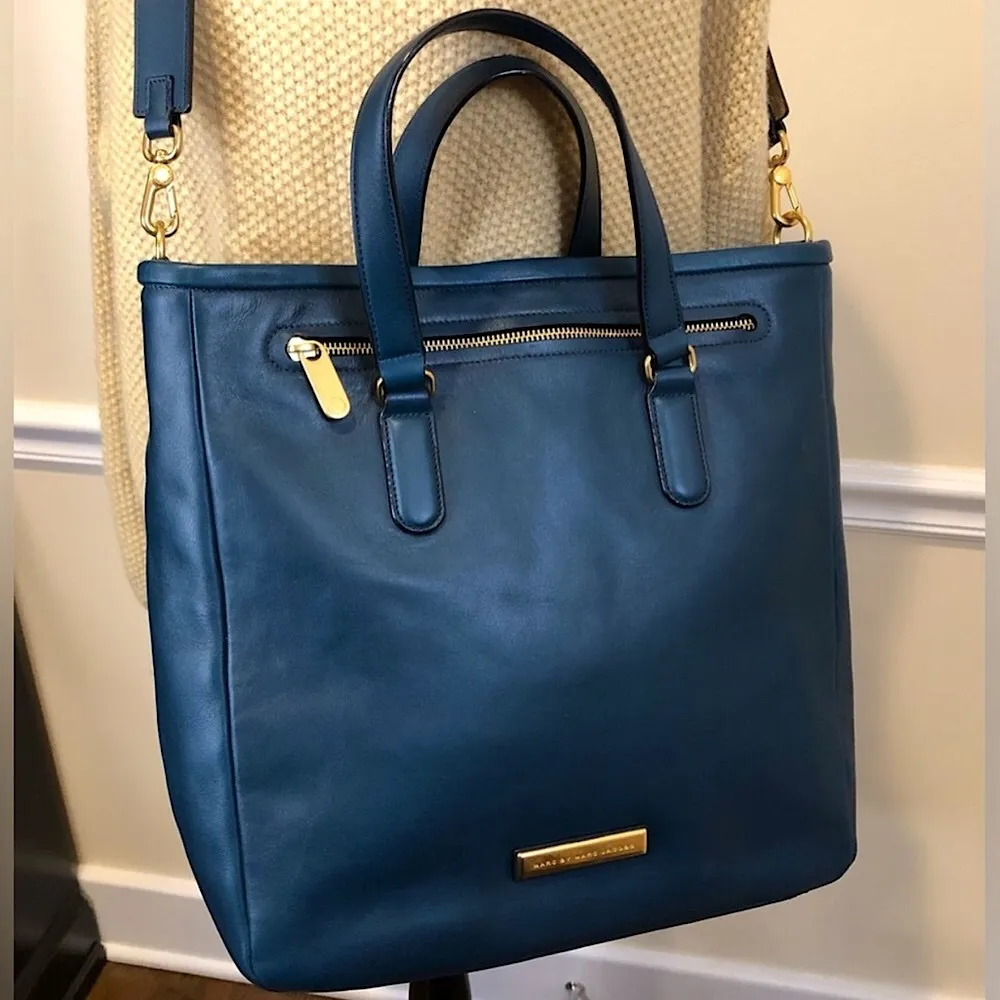 MARC JACOBS Turquoise Leather Top Handle Crossbody Tote Gold Hardware LUNA - Image 5