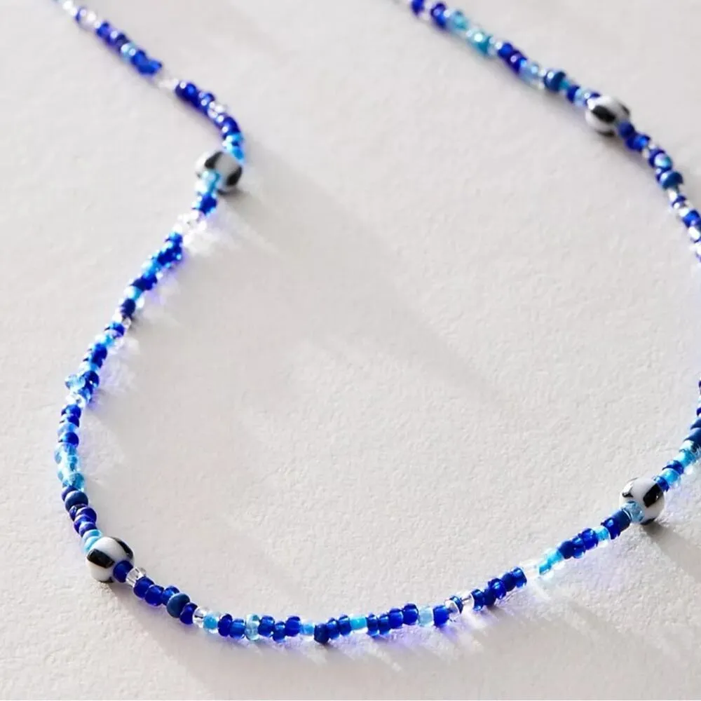 Free People Glass Beads Layered Choker Necklace Summer Dive Blue NWT Bohemian - Image 3