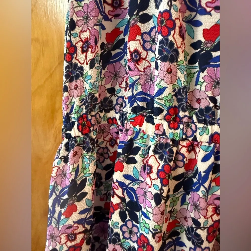 Talbots Paradise Purple Floral Flutter Sleeve Popover Midi Dress NWT Size 12 - Image 4