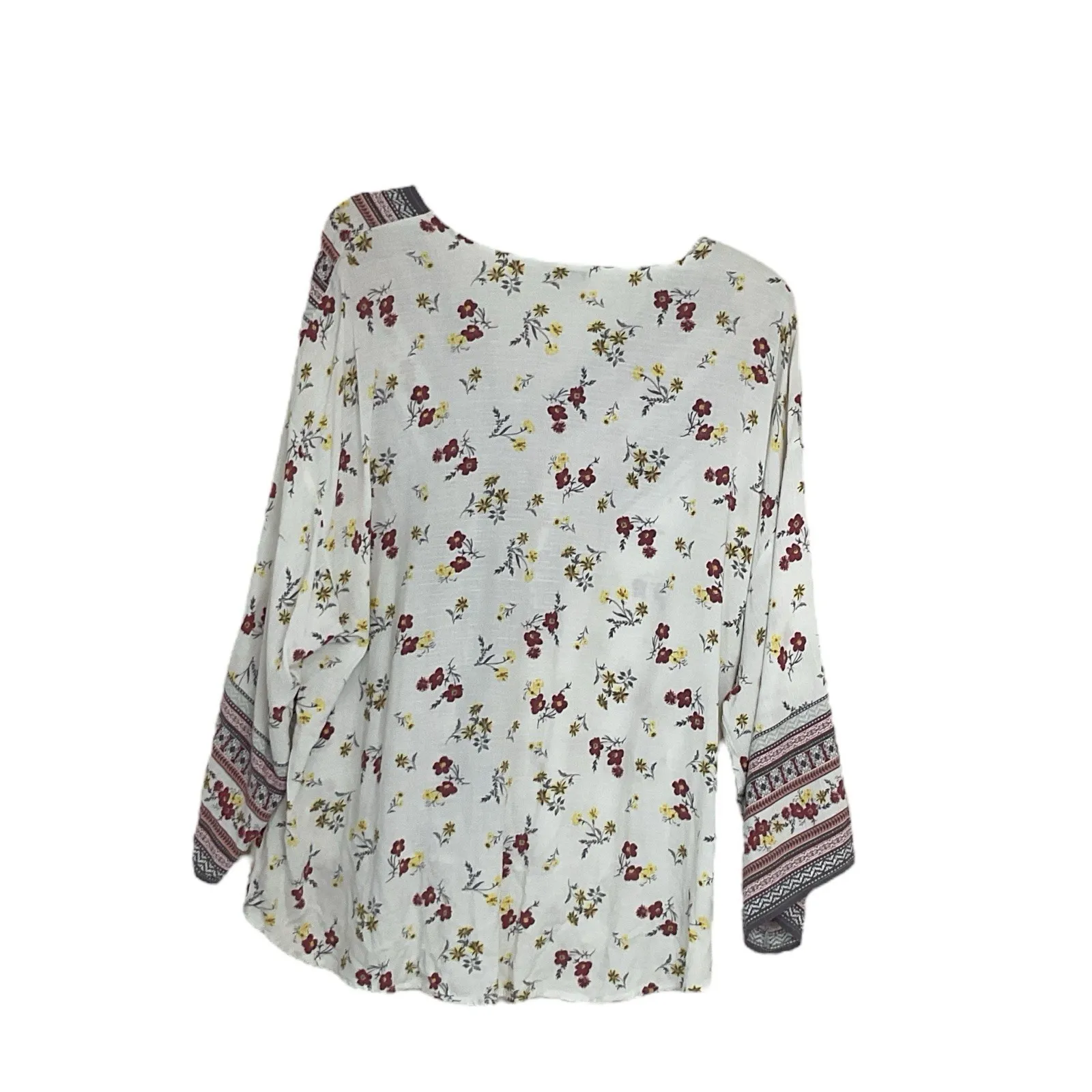 C EST‎ 1946  Top Womens Large Floral V Neck Wrap Surplice Bell Blouse - Image 3