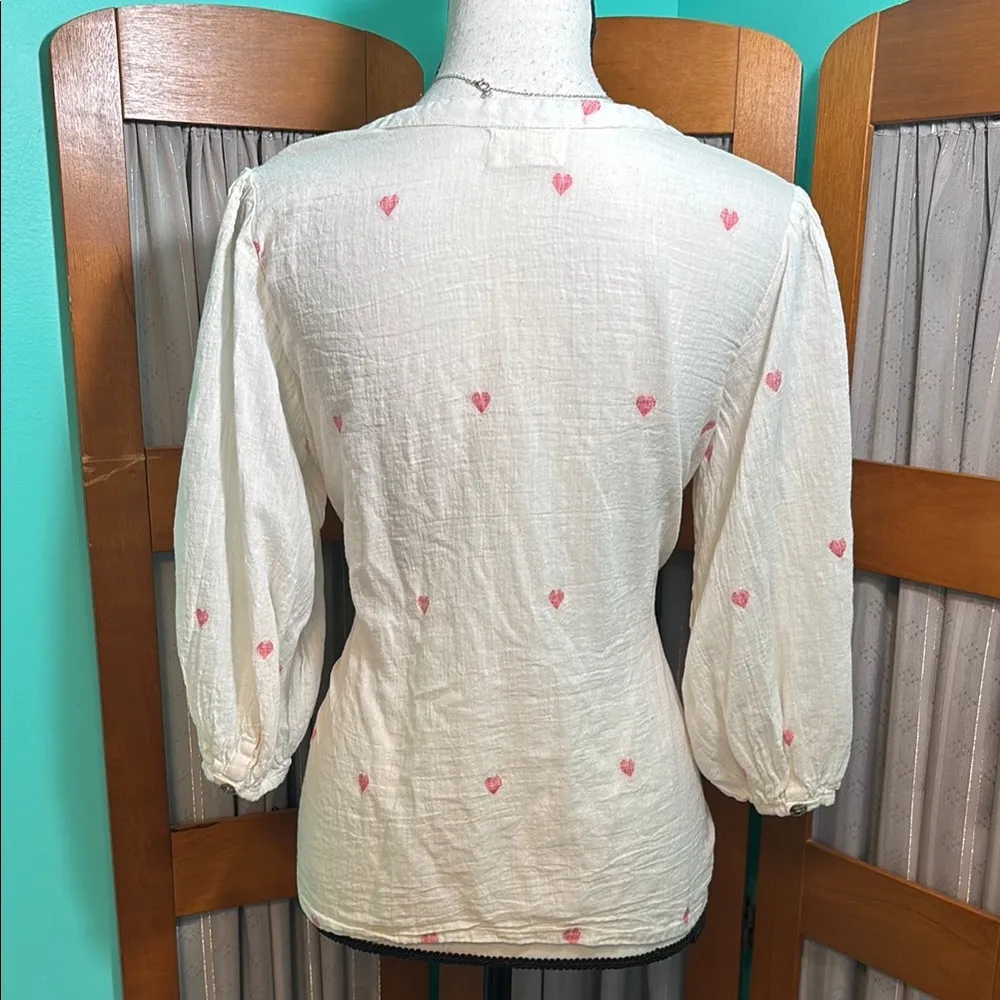 T x K Cream Puff Sleeve Button Down Blouse with Mandarin Collar Pink Size XS - Image 5