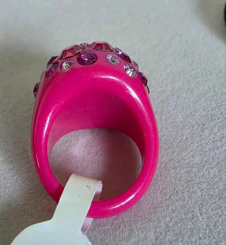 Barbie Pink Acrylic Dome Ring With Crystal Rhinestones - Image 5