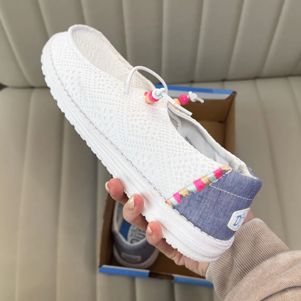 Women’s Hey Dude Wendy Shoes Boho Crochet Slip On size 9 white comfort slide - Image 4