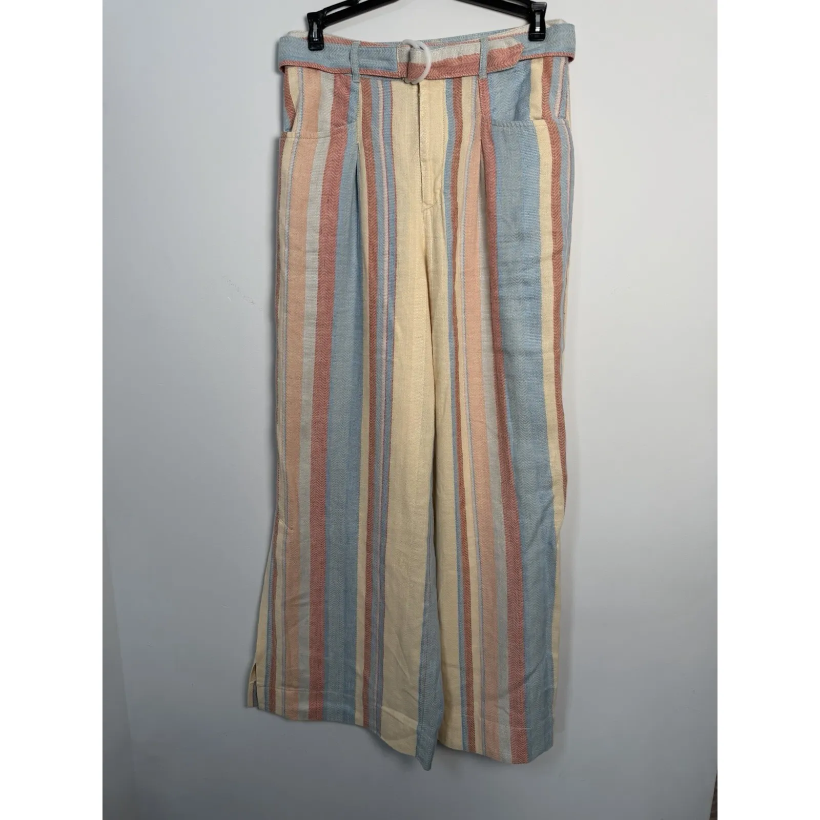 Anthropologie Wide Leg‎ Striped Linen Cotton Pants Size 2 - Image 2