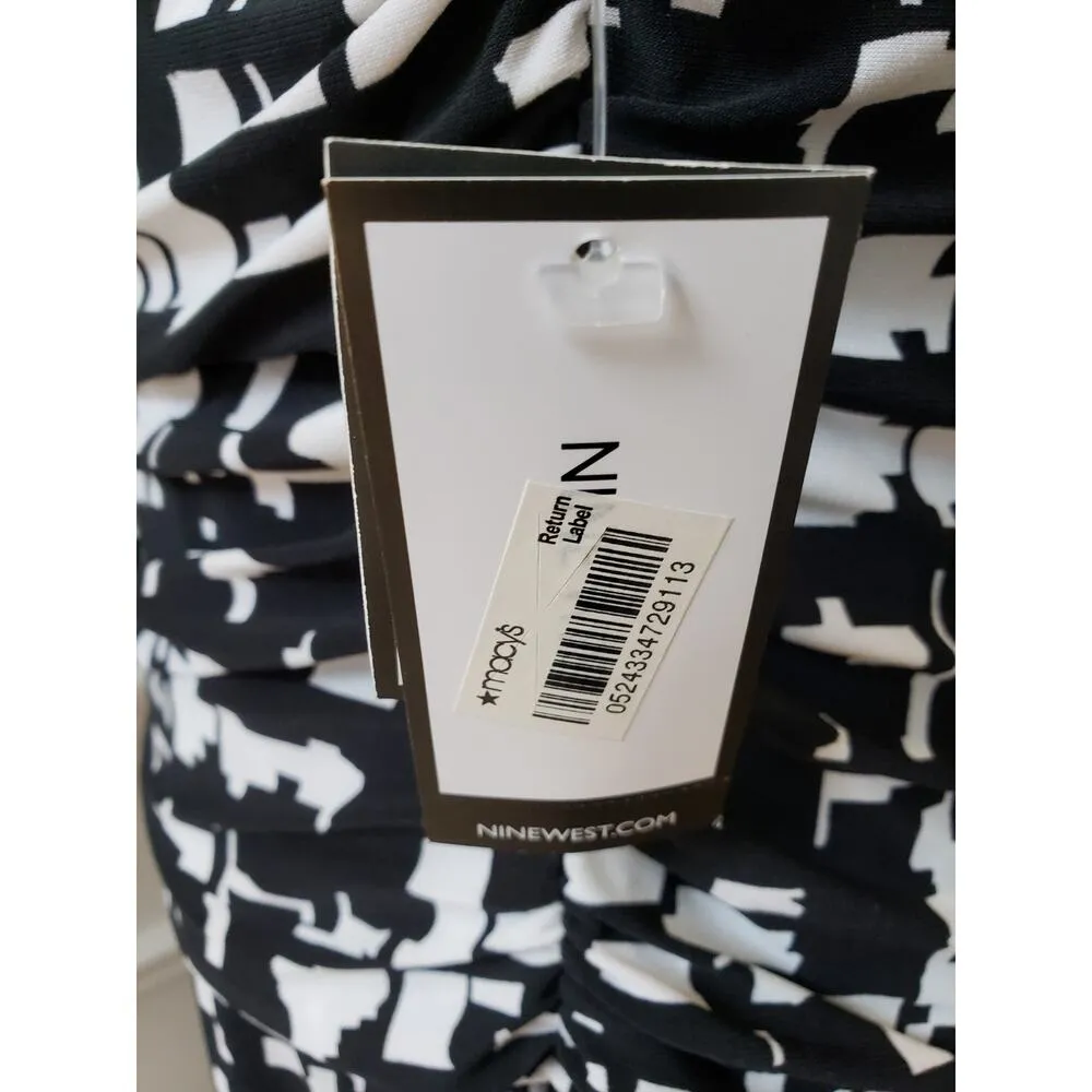 Nine West Sheath Dress Women Size 16 Black Ivory Geo Print Round Neck Sleeveless - Image 4