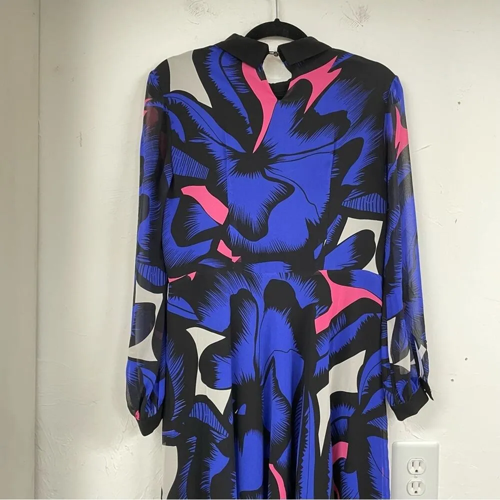 Boutique Blue & Pink Long Sleeve Peter Pan Collar Maxi Dress Womens XL Sheer - Image 5
