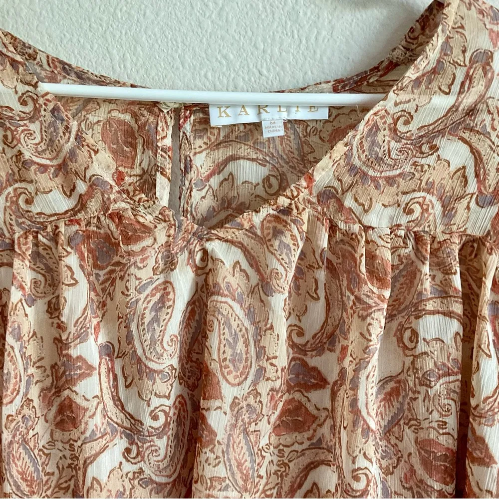 Karlie Boho Paisley Statement Sleeve Chiffon Blouse Size Medium - Image 4