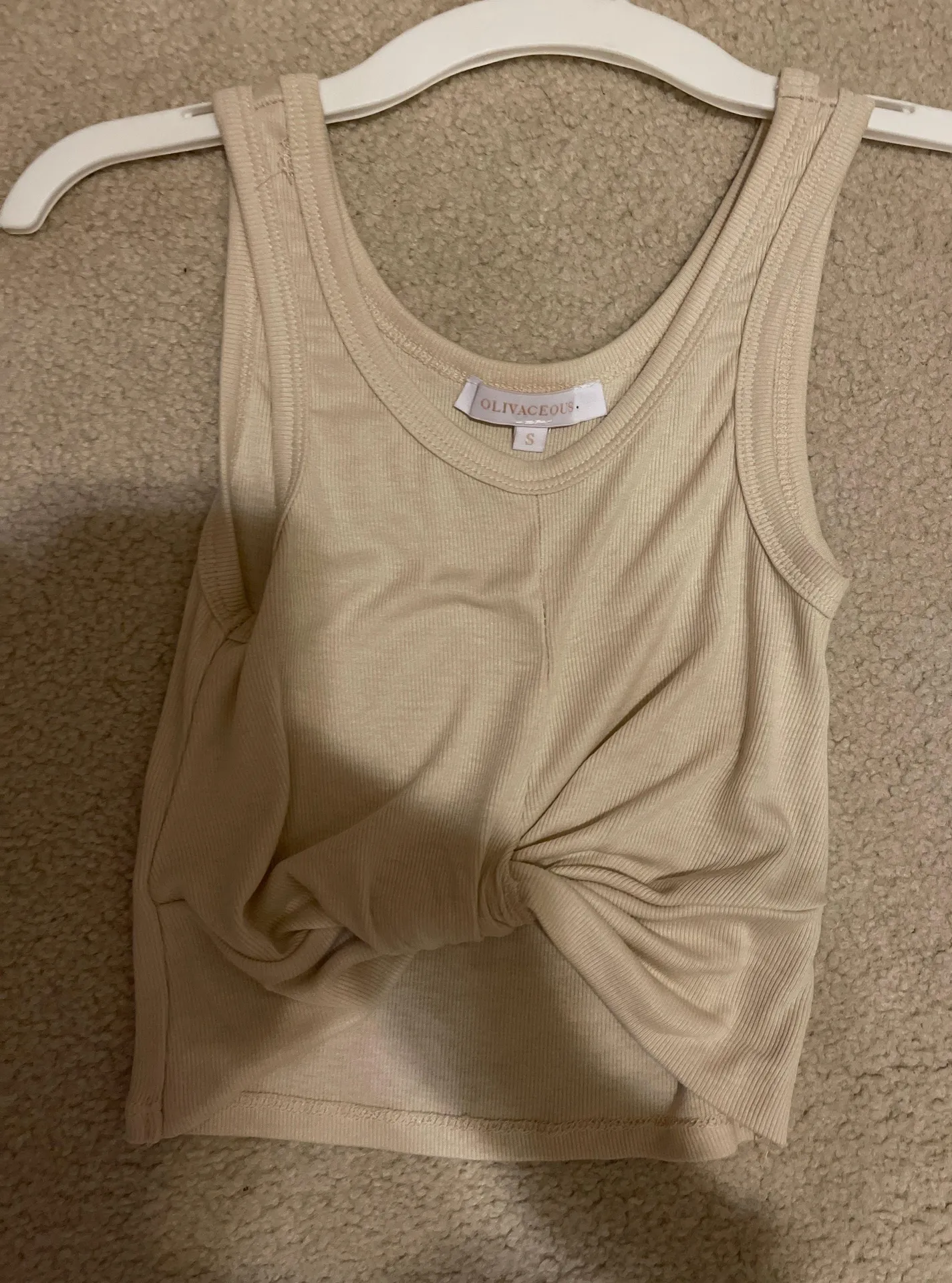 Simple Cropped Beige Scrunched Top Tan - Image 2
