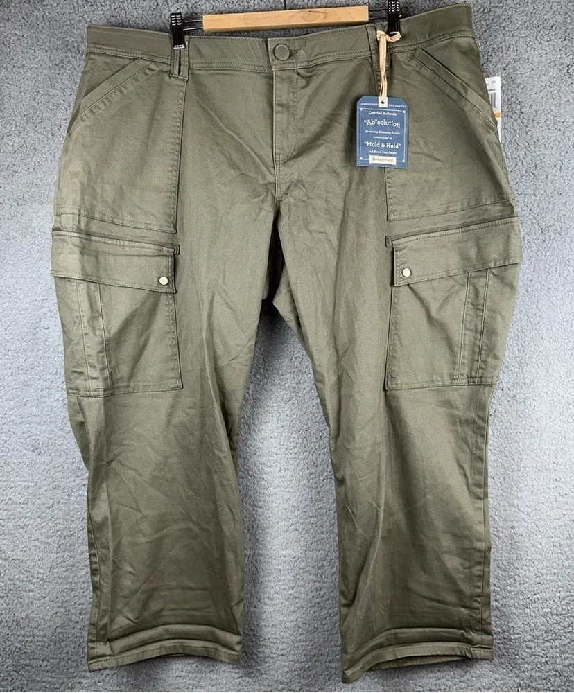 Democracy Womens Pants 24W Green Ab Solution High Rise Cargo Utility Cropped NWT - Image 1