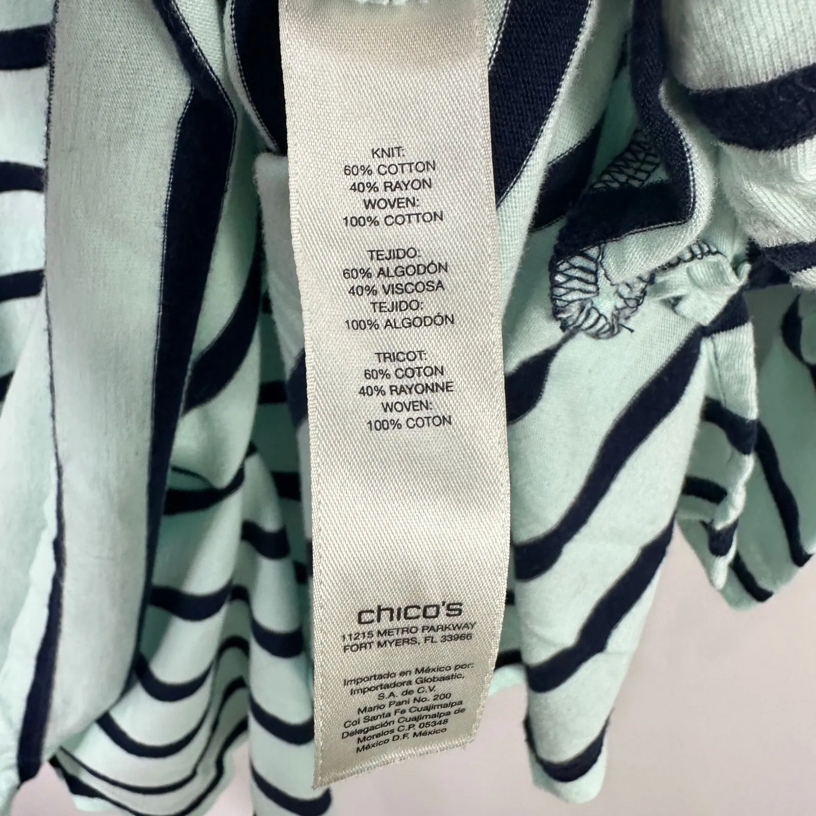 Chicos Weekends 3 Blue Stripe Lace Up Top Nautical Preppy Coastal Grandma XL - Image 3