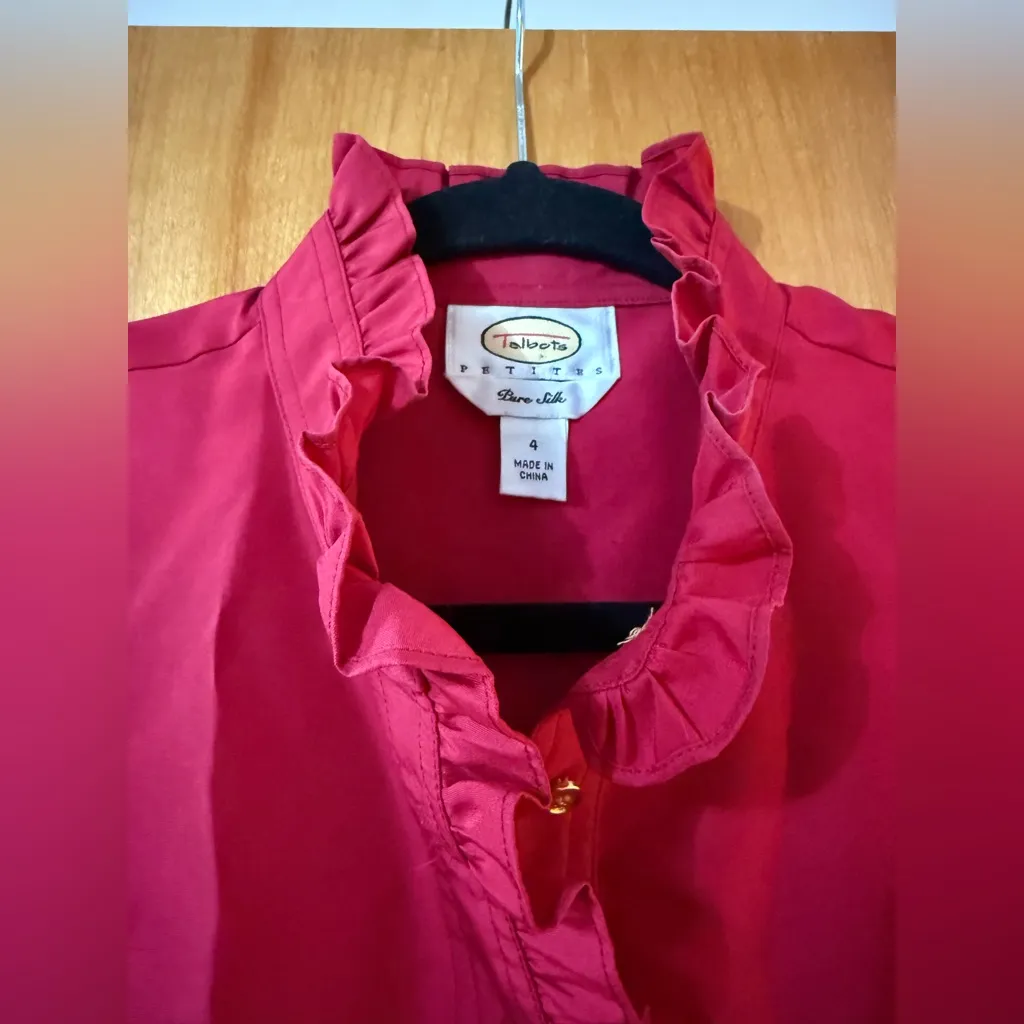 Talbots Doupiini Pure Silk Sleeveless Top Blouse Ruffle Collar Colorful Vintage - Image 4
