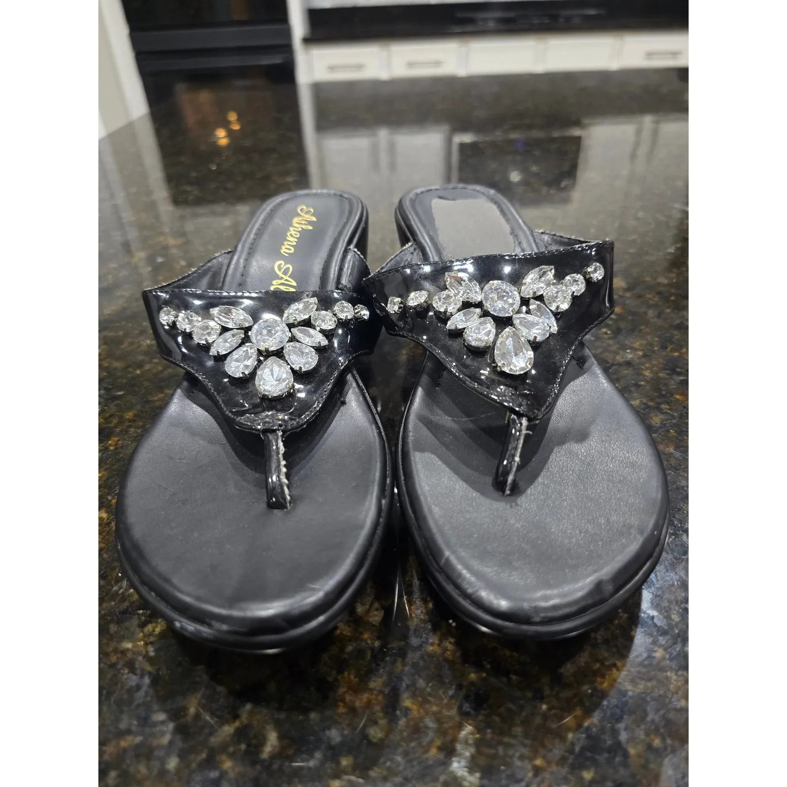 Athena Alexander Sandals Women's Size 7 Black Rhinestone Embellished Slip On - Image 3