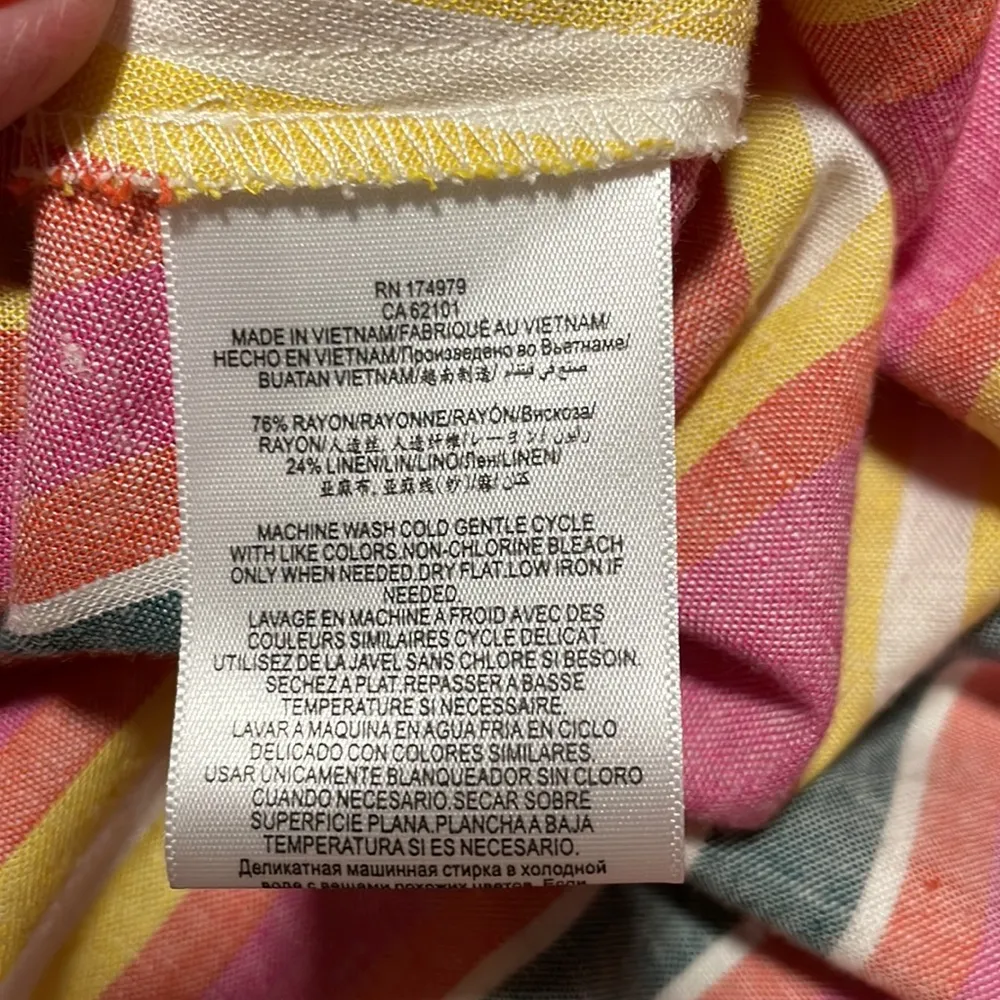 Sunrise stripe A-Line Button-front linen multi colored striped retro midi skirt - Image 7