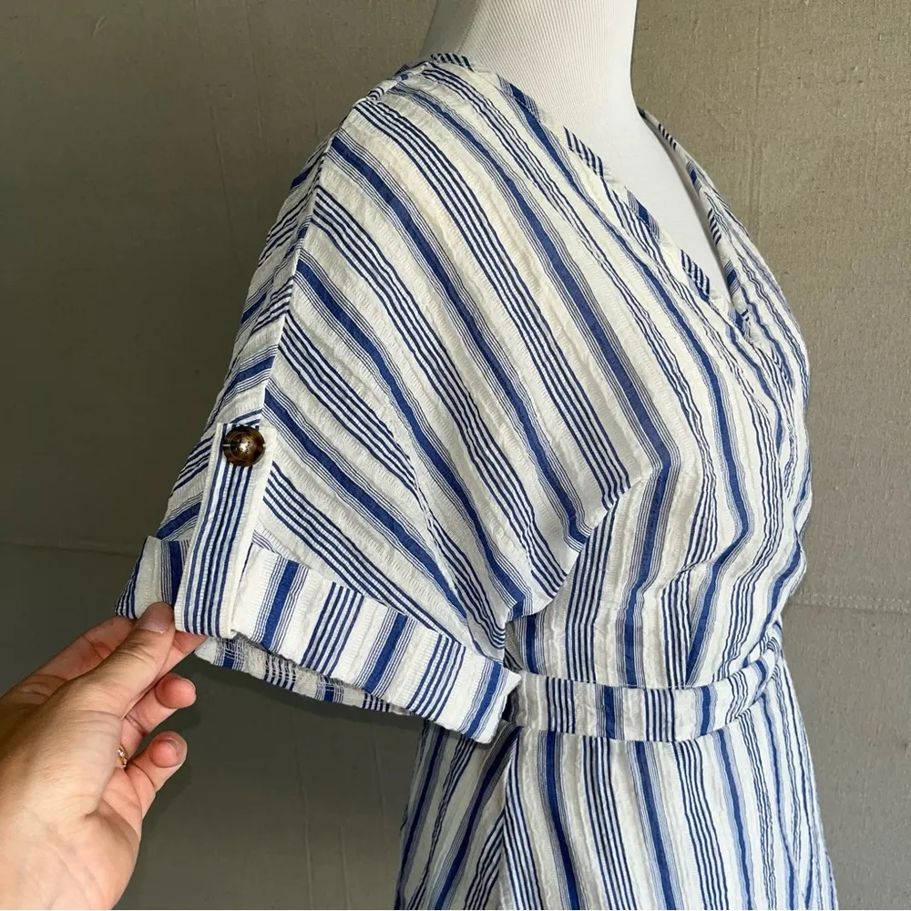 Sienna Sky Wrap Dress Striped Small Blue White - Image 2