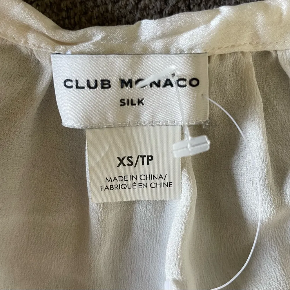 Club Monaco White Ivory Silk Long Sleeve Keyhole Choker Blouse XS - Image 7