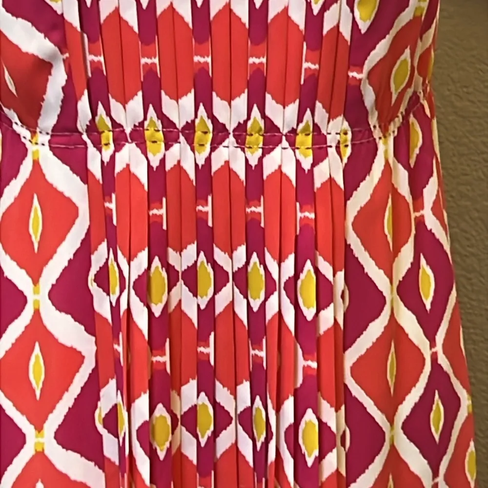 Tory Burch Geometric Print Sleeveless Dress Pink Orange Size 8 - Image 4