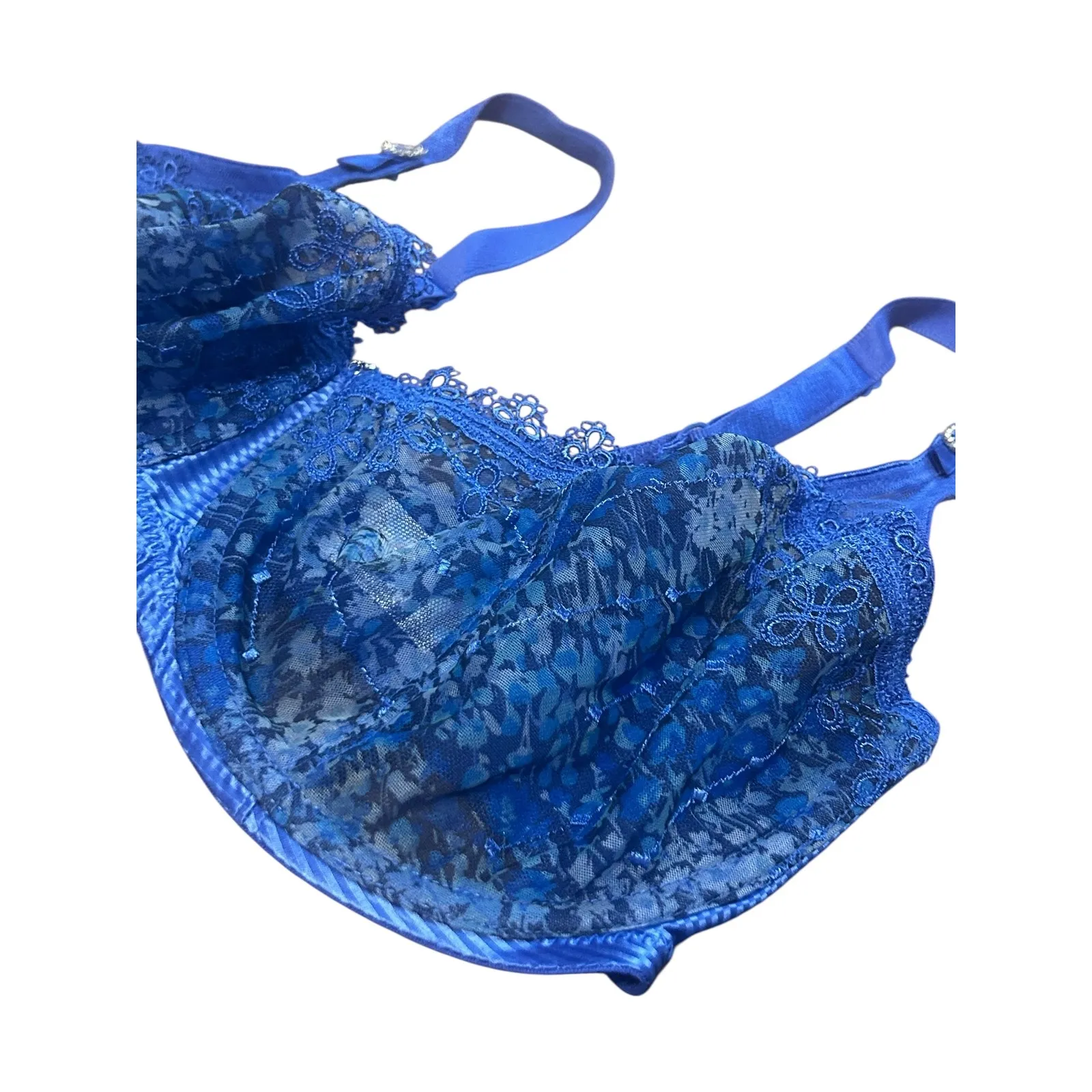 Whimsy Blue Floral‎ Lace Underwire Adjustable Strap Full Coverage Bra 36DDD - Image 3