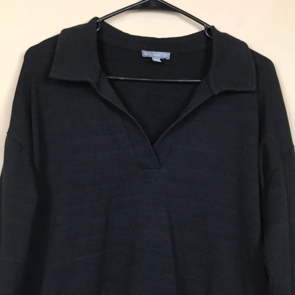 T by Talbots Women’s Knit Black SPF 50+ Split Neck Collared Popover Sweatshirt - Image 2