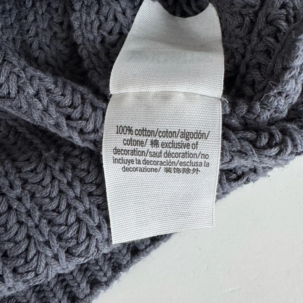 Vintage 90s PINK Forenza Navy Blue Gray Cropped V Neck Cotton Sweater Size Small - Image 7