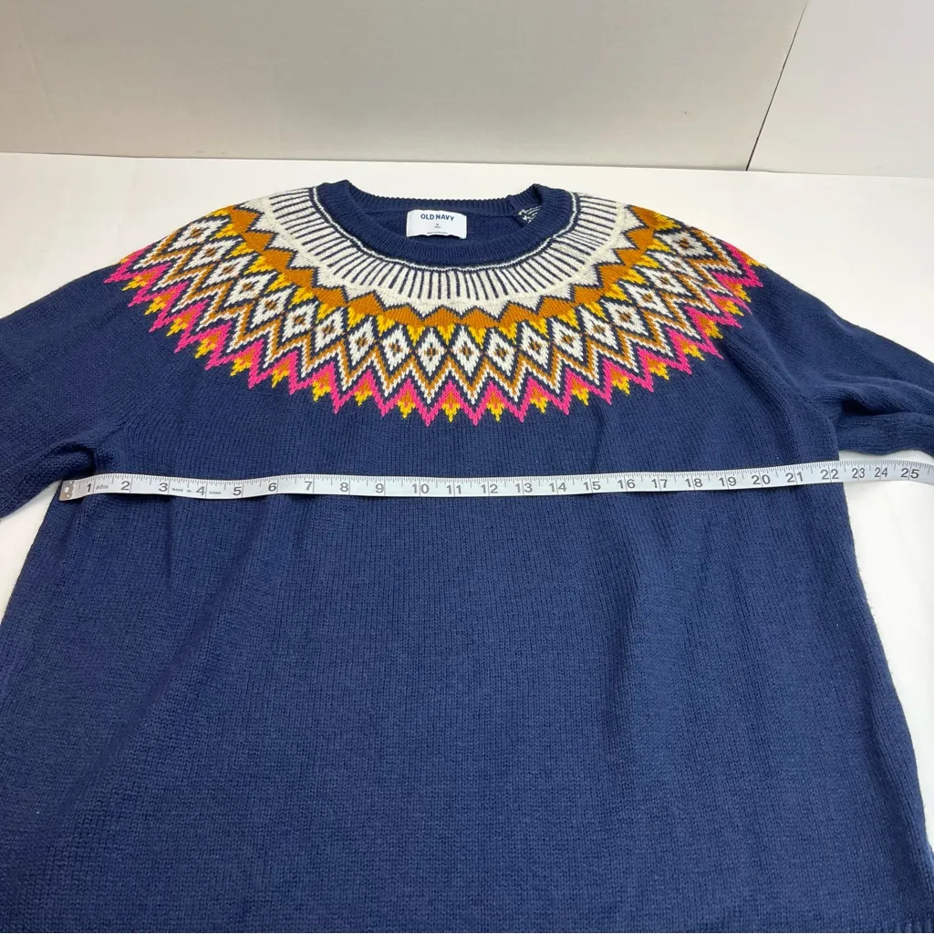 Old‎ Navy Women Navy Blue Fair Isle Long Sleeves Knit Pullover Sweater XL Tall - Image 5