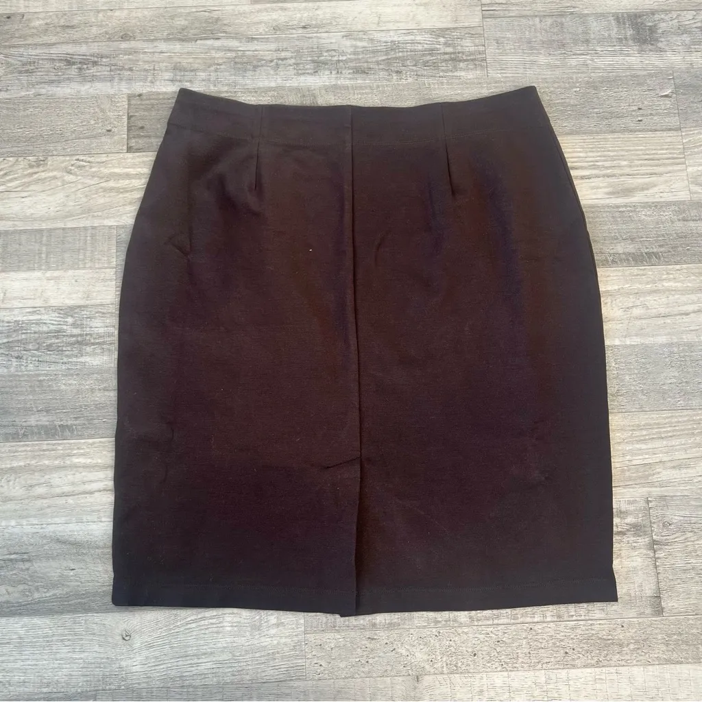 Eileen Fisher brown knit stretch knee length skirt back slit Size XL S6 - Image 3