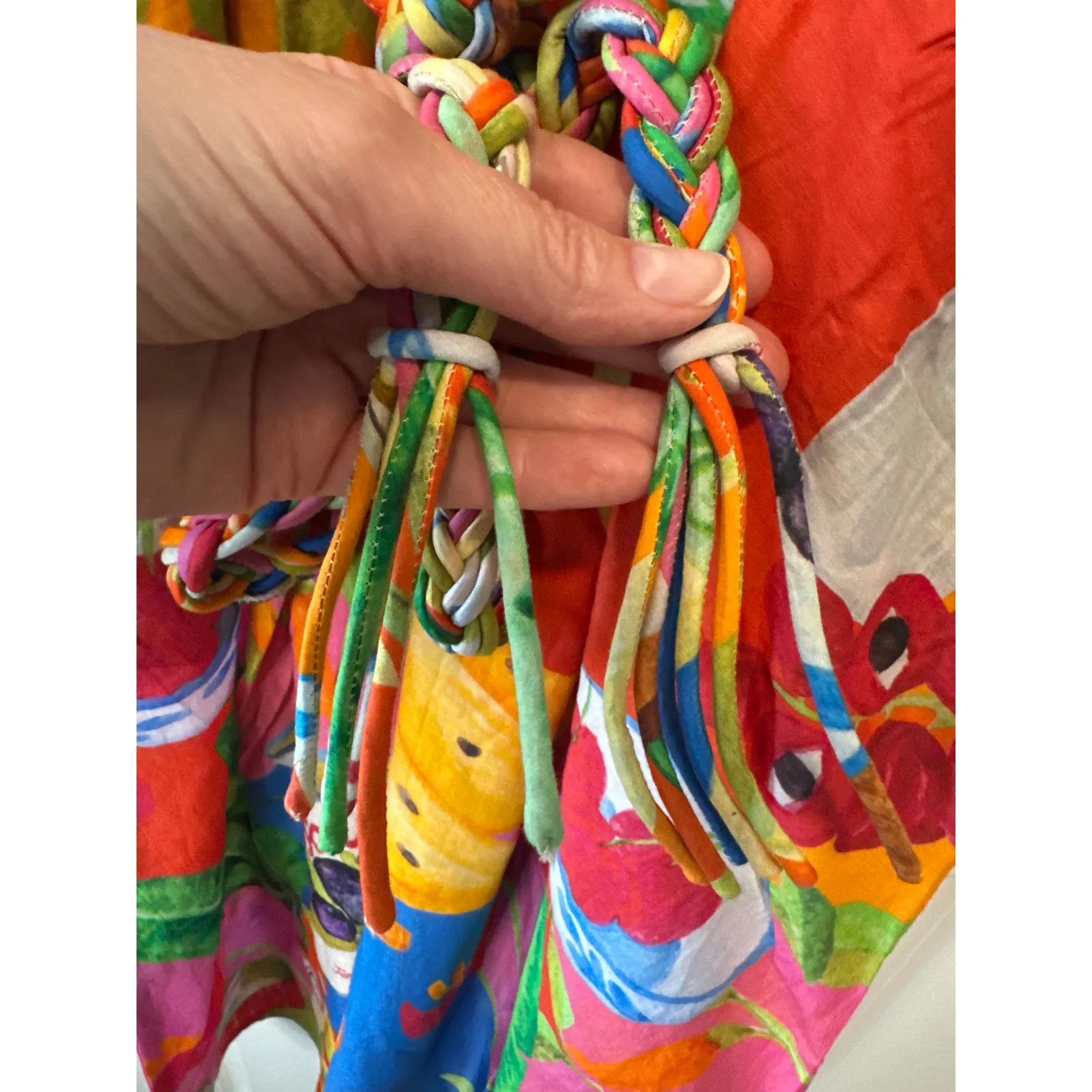 Farm Rio NWT Summer Picnic V-Neck Midi Dress w/ Braided Belt Size M - Image 7