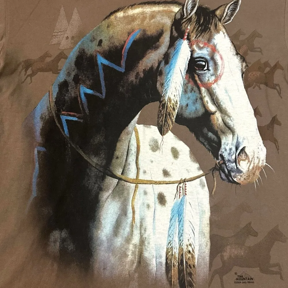 Vintage Y2K The Mountain Horse Tee Medium Leather Tag Western Native American - Image 4