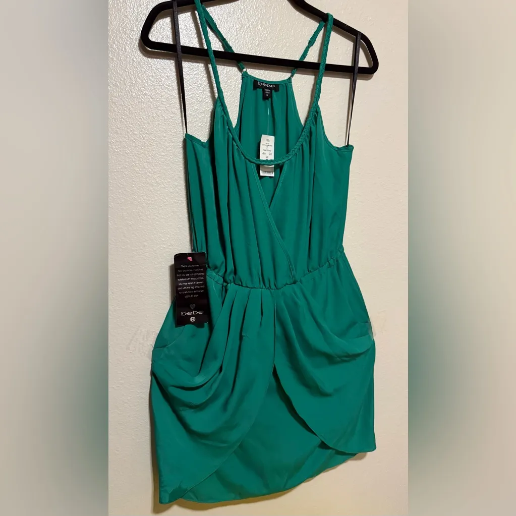 Bebe Flowy Green Jet Set Surplice Tank Draped Dress - Image 3