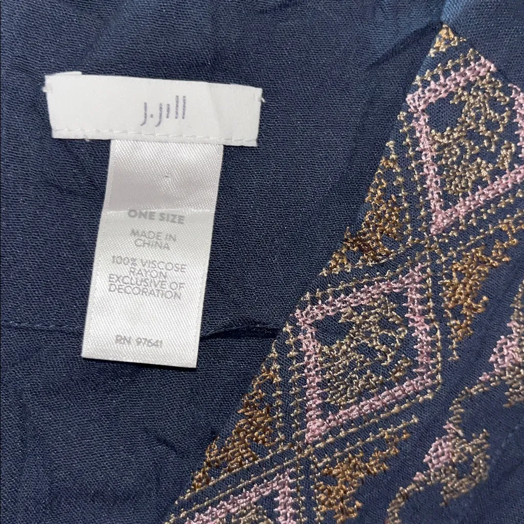 J. Jill O/S One Size Blue - Embroidered Open Front Rayon Cardigan Jacket - Image 5