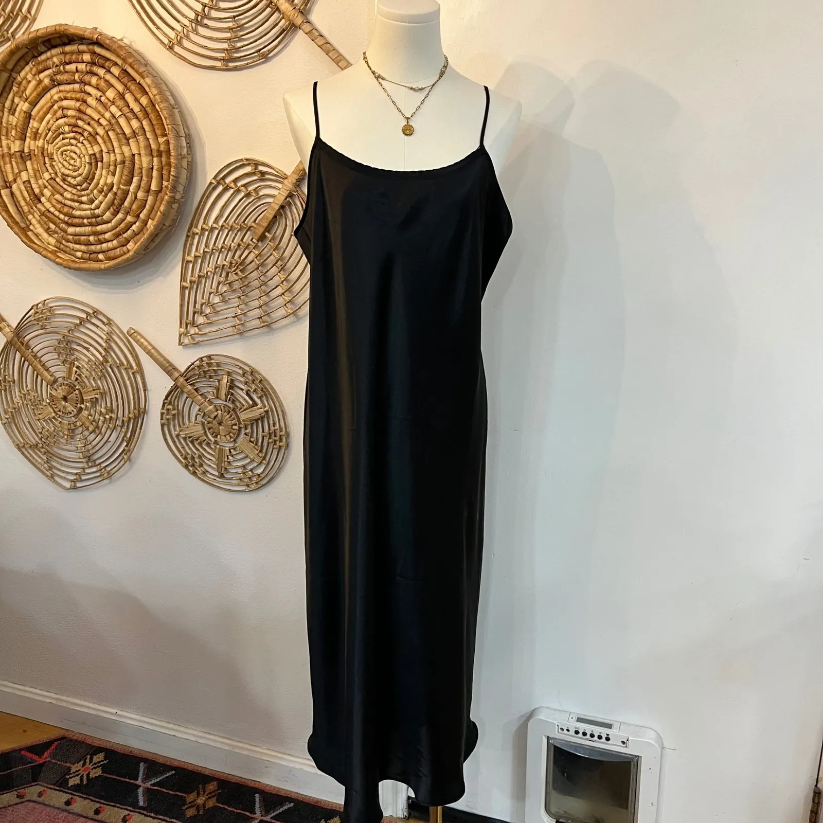 Vintage Cruz Black Satin Slip Dress 9C3352 Minimalist 90s Y2K Chic Glam XL - Image 3