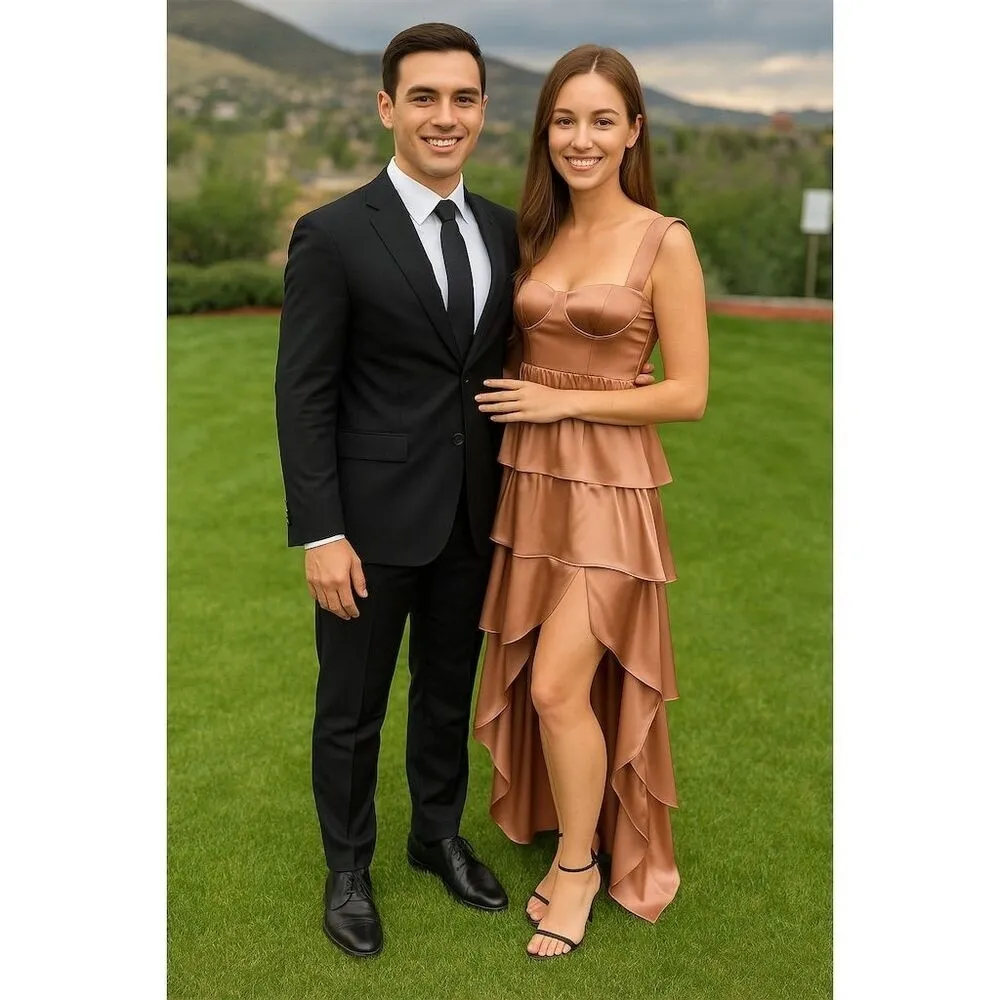 NWT WeWoreWhat Pink Corset High Low Maxi Dress Ruffle Tiered Satin Charmeuse, 10 - Image 12