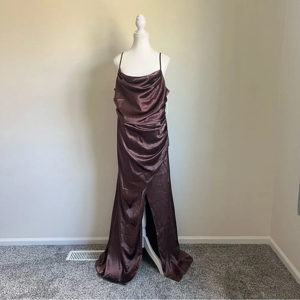 Birdy Grey Lydia Shiny Satin Chocolate Brown Maxi Dress NEW Size XXL Bridesmaid - Image 5