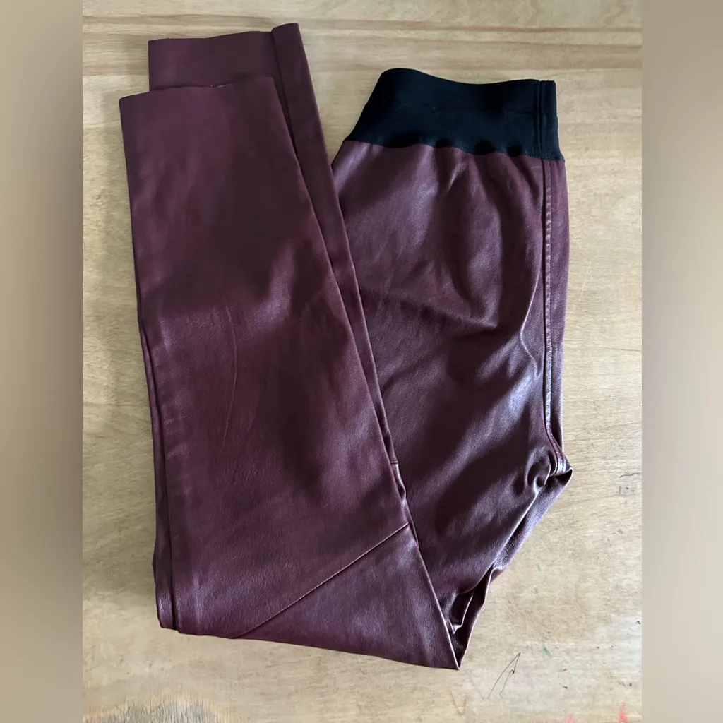 $500 Paige Genuine Leather Leggings - burgundy/ oxblood size small - Image 2