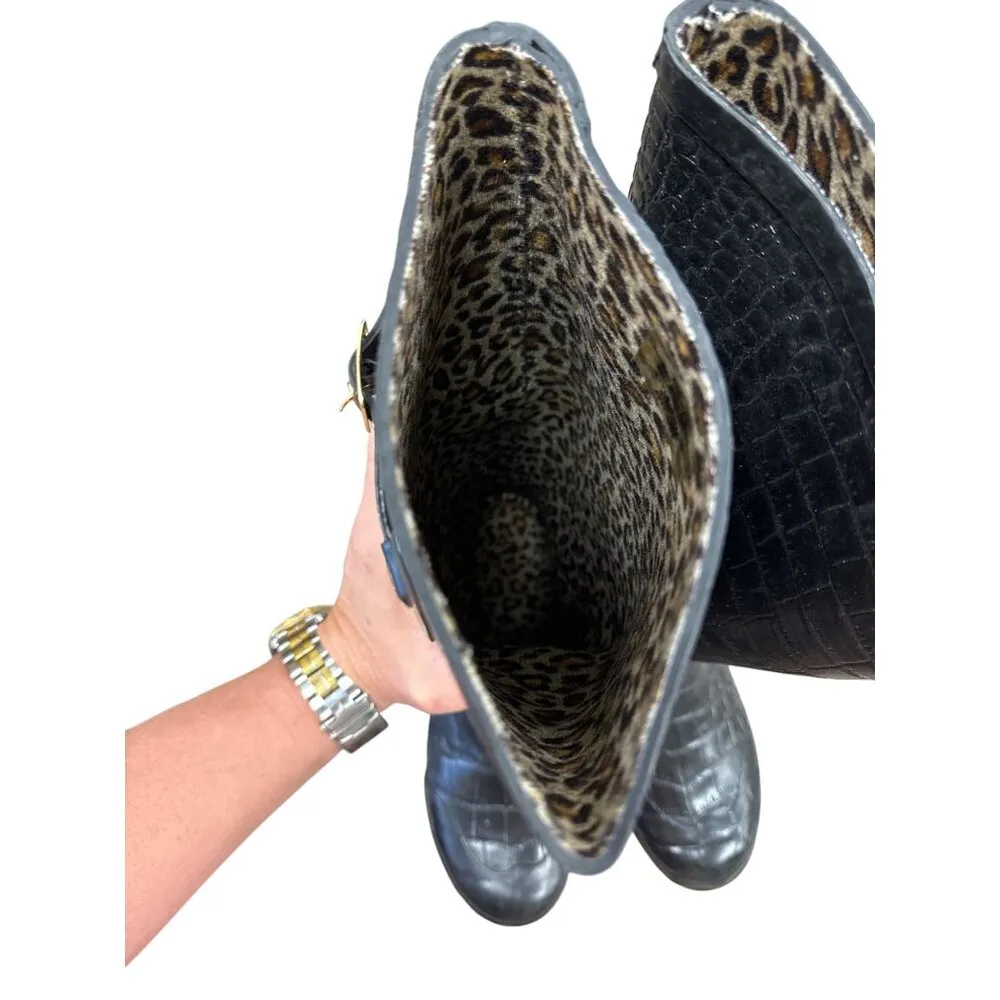 Khombu Womens Black Crocodile-Embossed Rain & Snow Boots Size 10 - Image 9