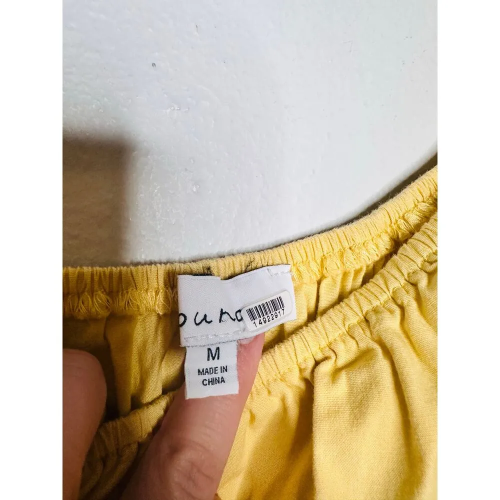 LOUNA Mellow Yellow Cotton Square Neck Puff Sleeves Smocked Cinched Dress Size M Size M - Image 7