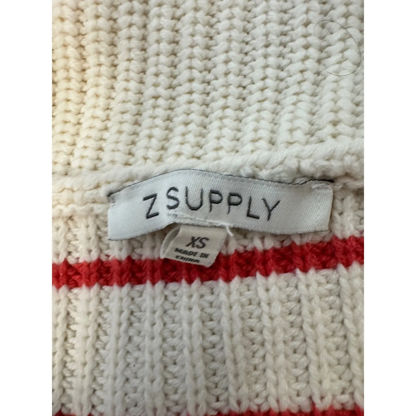Z Supply Striped Quarter Zip Sweater Cream Red Ribbed Collar Knit XS - Image 6