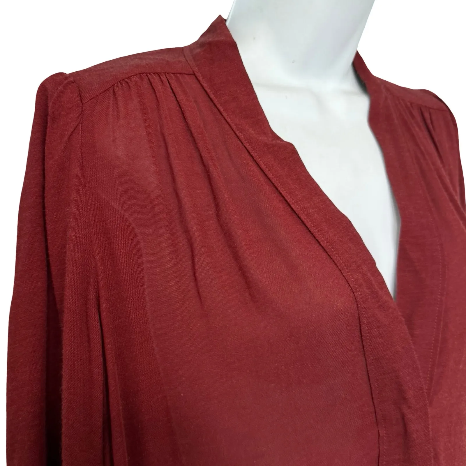 Isabel Marant Maroon Red Burgundy Long Sleeve V-Neck Split Hem Tunic Dress sz M - Image 8