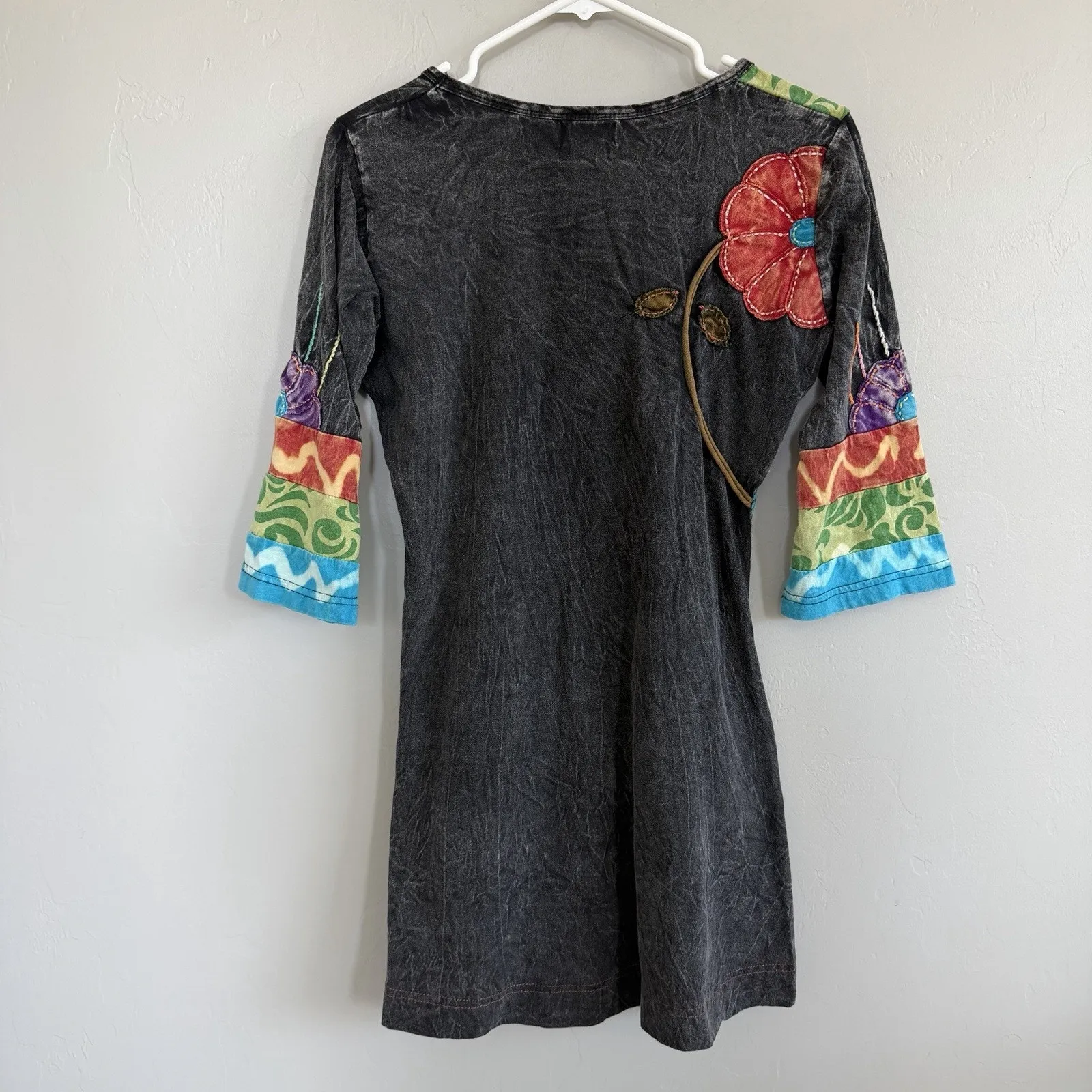 Vintage Rising International Patchwork Dress Womens S Cotton Boho Fairycore Y2K Black - Image 5