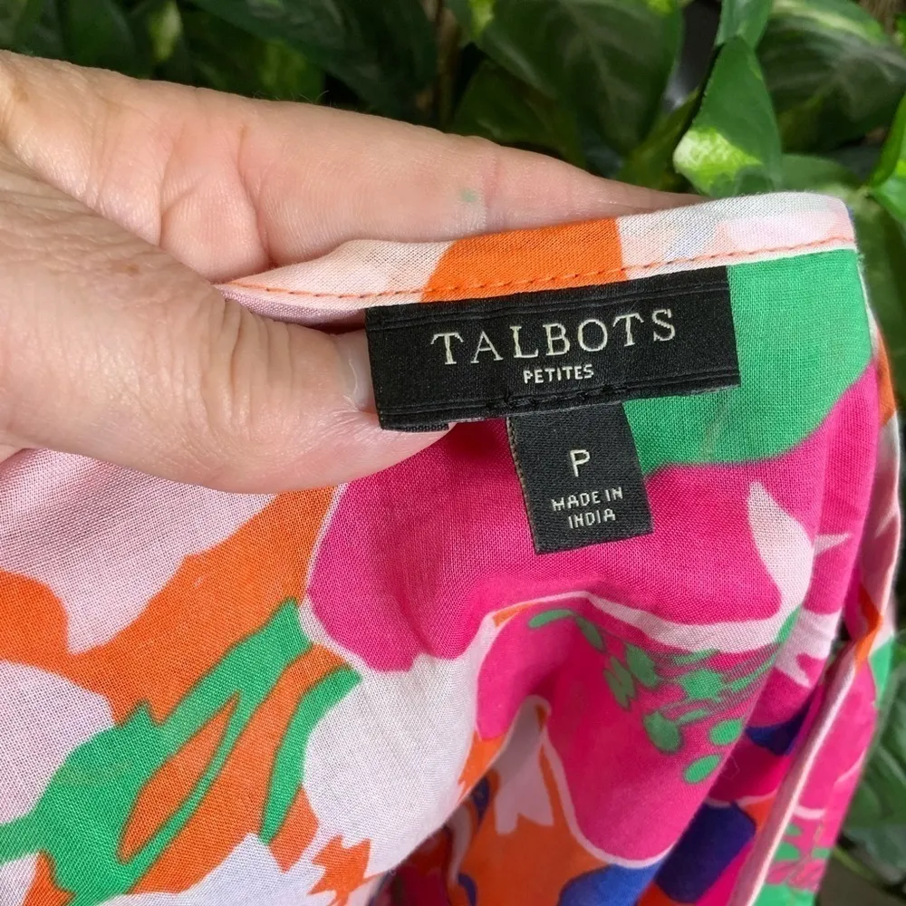 Talbots Sleeveless Pink Bold Floral Cotton Springtime Casual Top SP - Image 11