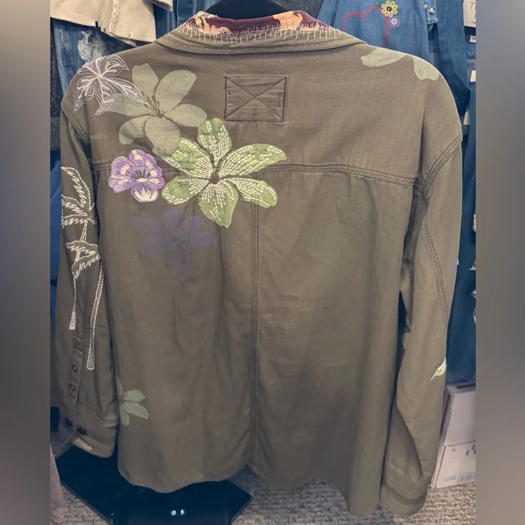 NWOT Free People Blooms And Palms Top - green combo - Small - embroidery* RARE * - Image 5