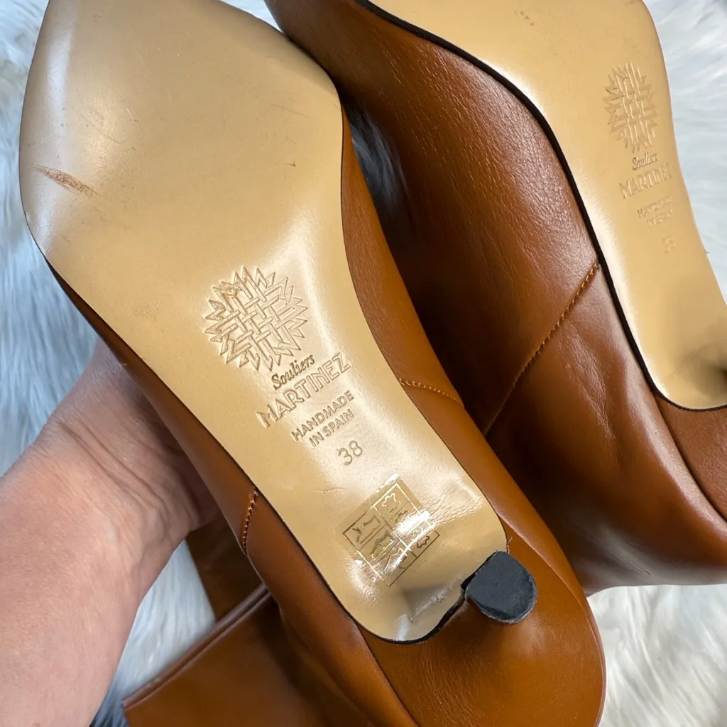 Souliers Martinez Brown Elena 60 mm Knee High Boots Tan Size 7 - Image 7