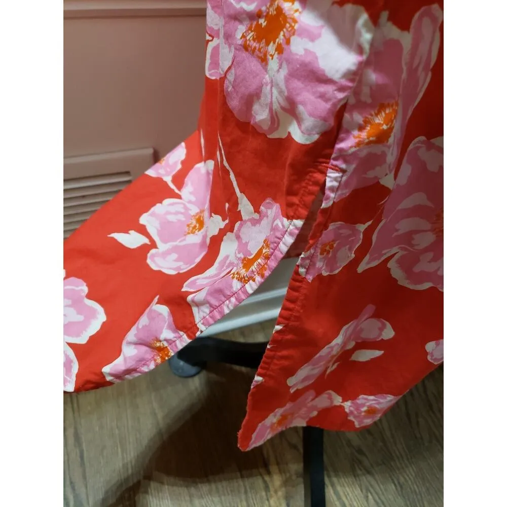 Old Navy Women's Red Floral 100% Cotton V-Neck Short Sleeve Knee Length Dress S - Image 8