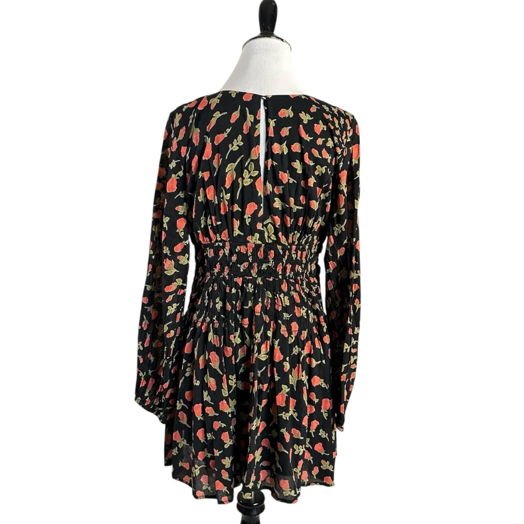 Free People Medium Dainty Keep You Mini Dress Ditsy Black Floral Long Sleeve - Image 11