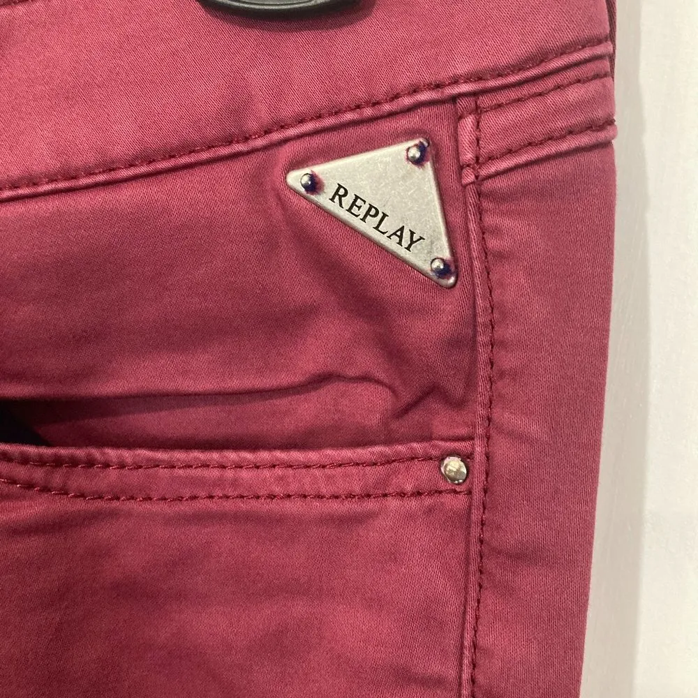 Replay women's size 28 crimson light twill JUSHMANN stretch trouser pants 28x33 Red - Image 6