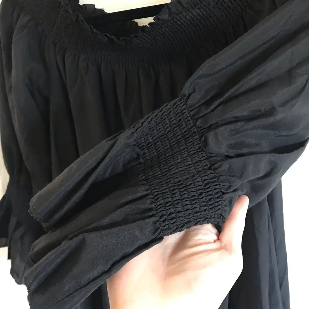 Silk Off Shoulder Smocked Top Blouse Silk In Black - Image 6