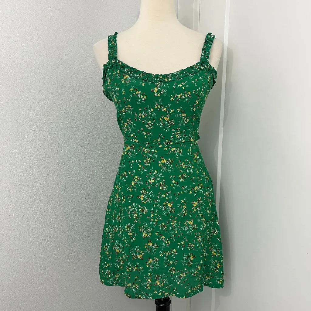 Faithfull the Brand Size 4 Green Floral Esther Open Back Tie Tank Mini Sundress - Image 2