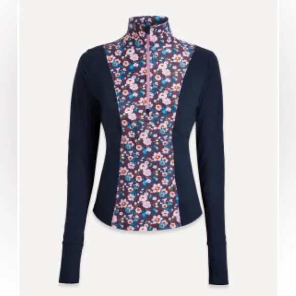 Liberty London Betsy Panel Running Top Pullover Long Sleeve Floral Blue Medium - Image 2